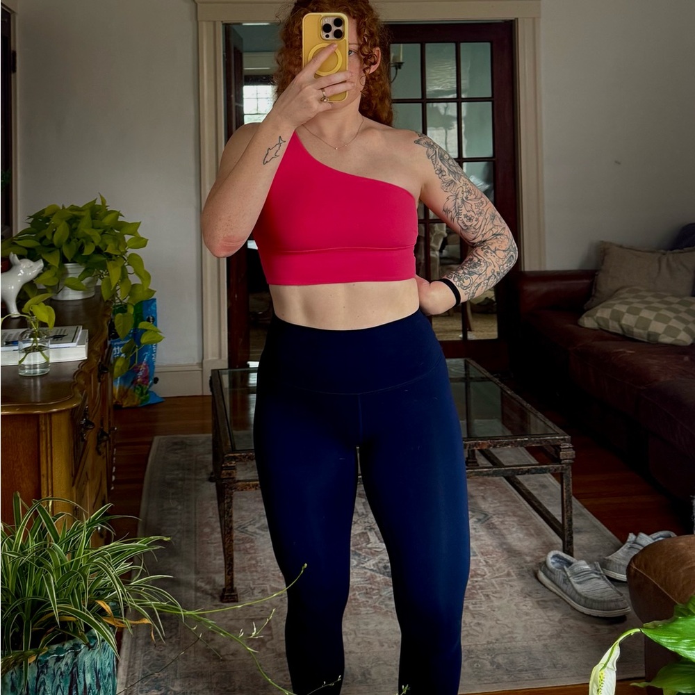 Pink One-Shoulder Lululemon Sports bra